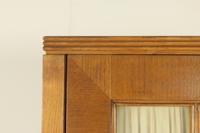 Wardrobe Oak Veneer Glass Vintage Italy 1940s