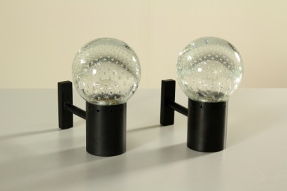 Two Wall Lamps by Gino Sarfatti for Arteluce Murano Crystal Brass Vintage 1950s