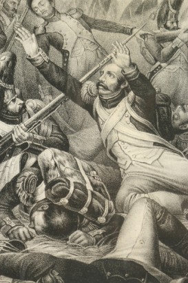 Napoleone alla battaglia di Waterloo, litografia