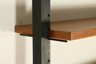 meuble ancien moderne, bibliothèque en bois et métal, années 50, Italie