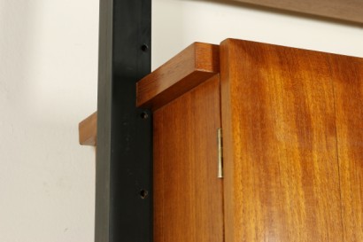 meuble ancien moderne, bibliothèque en bois et métal, années 50, Italie