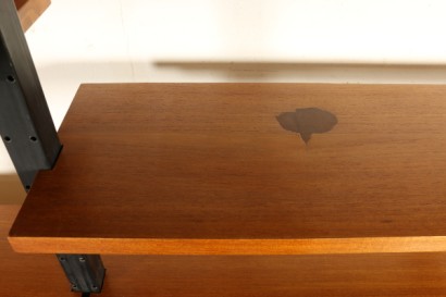 meuble ancien moderne, bibliothèque en bois et métal, années 50, Italie