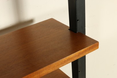 meuble ancien moderne, bibliothèque en bois et métal, années 50, Italie