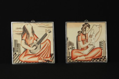 Gio Ponti, pair of tiles