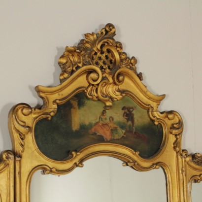 paravento, paravento antico, paravento antiquariato, paravento 900, paravento con specchi, paravento in stile barocchetto, stile barocchetto, paravento dorato, di mano in mano, anticonline