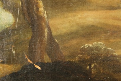 arte, pittura antica, paesaggio all antica, paesaggio, paesaggio 800, pittura, olio su tela, reintelato