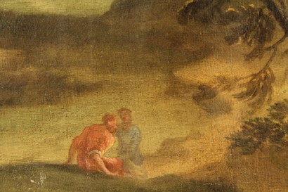arte, pittura antica, paesaggio all antica, paesaggio, paesaggio 800, pittura, olio su tela, reintelato