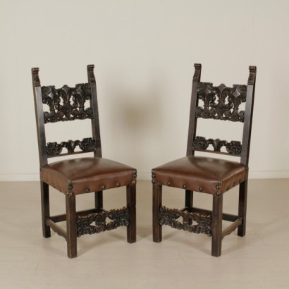 sillas, par de sillas, sillas antiguas, sillas antiguas, sillas neorrenacentistas, sillas de nogal, sillas de nogal ebonizado, nogal ebonizado, 900 sillas, sillas de principios de 1900, sillas de principios de 1900, {* $ 0 $ *}, anticonline
