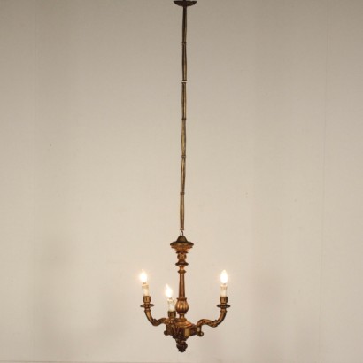 lampadario, lampadario in legno, lampadario 900, lampadario in legno dorato, lampadario dorato, lampadario tre bracci, lampadario a tre bracci, di mano in mano