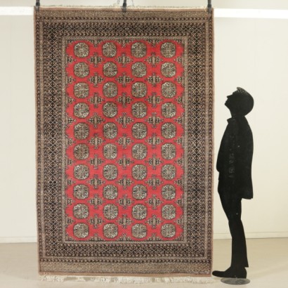 Antik, Teppiche, antike Teppiche, antike Teppiche, Buchara, Pakistan, Baumwollteppich, Wollteppich, mittlerer Knotenteppich, 90er Jahre Teppich