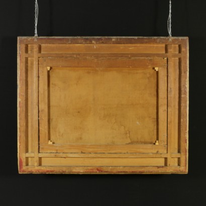 Paesaggio di montagna con baita e figure - telaio