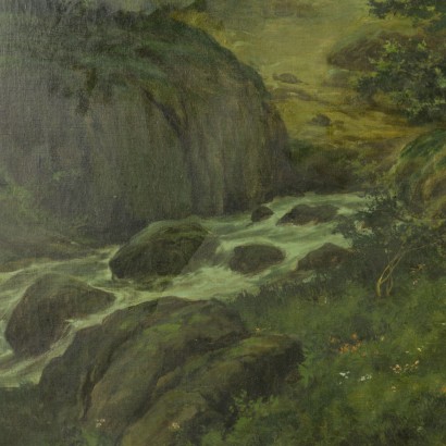 Paesaggio boschivo con pastorella