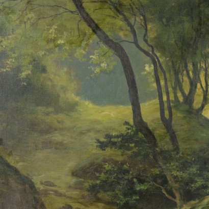Paesaggio boschivo con pastorella