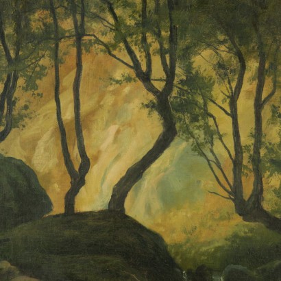Paesaggio boschivo con pastorella