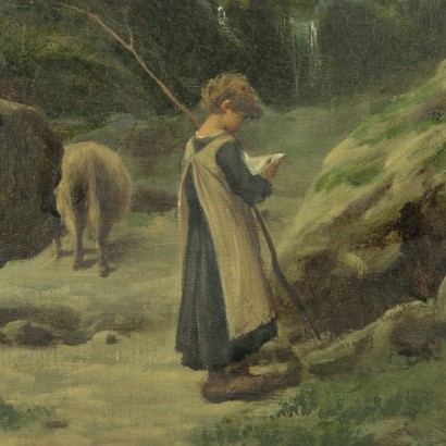 Paesaggio boschivo con pastorella