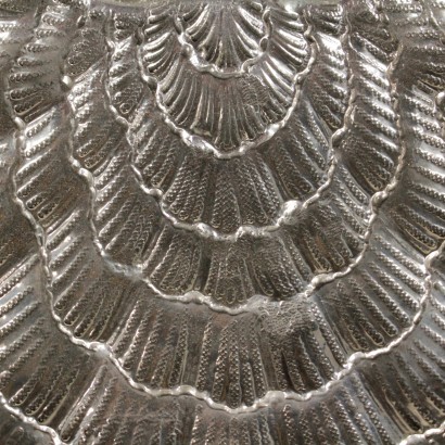 di mano in mano, centrotavola a conchiglia, centrotavola peltro argentato, centrotavola Atena, giovanni patrini, centrotavola modernariato, centrotavola anni 70, centrotavola italia