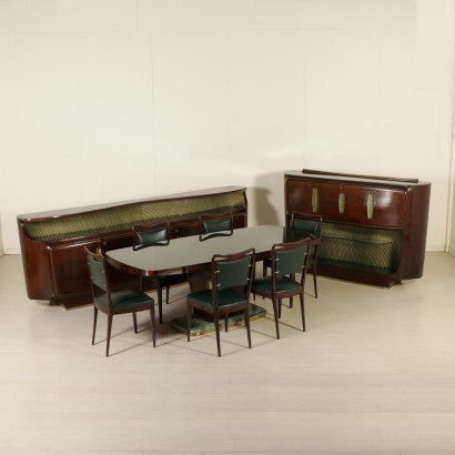 {* $ 0 $ *}, 50er-Jahre-Stühle, 50er-Jahre, Stuhlgruppe, Stühle aus gebeizter Buche, Kunstlederstühle, moderne antike Stühle, Vintage-Stühle, Kunstpaläste-Stühle, italienische Vintage, Designer-Stühle