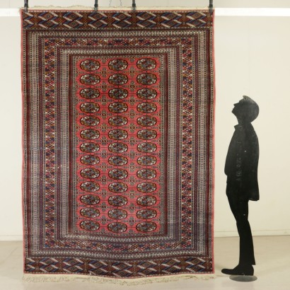 {* $ 0 $ *}, Bokara-Teppich, Bokara-Pakistan-Teppich, Orientteppich, Antiker Teppich, Antiker Teppich, Teppich des 20. Jahrhunderts, Woll- und Baumwollteppich, Pakistanischer Teppich