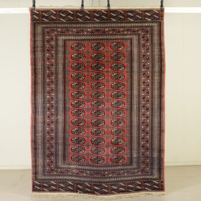 {* $ 0 $ *}, Bokara-Teppich, Bokara-Pakistan-Teppich, Orientteppich, Antiker Teppich, Antiker Teppich, Teppich des 20. Jahrhunderts, Woll- und Baumwollteppich, Pakistanischer Teppich