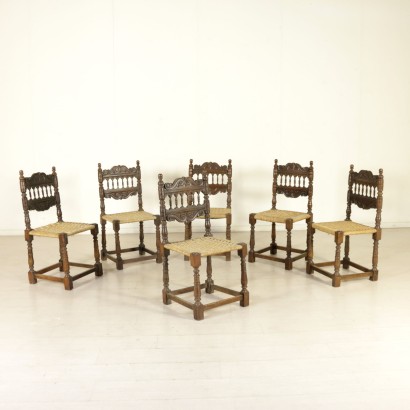 Gruppo di sei sedie Neorinascimento