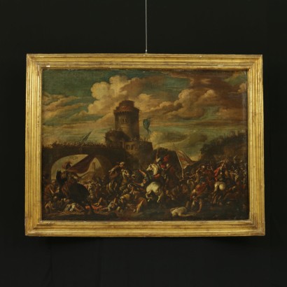 Scena di battaglia con torre e ponte