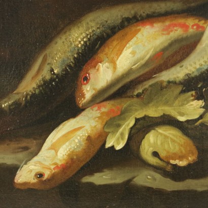 Natura morta con pesci, bacile, canestro e conchiglia
