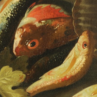 Natura morta con pesci, bacile, canestro e conchiglia