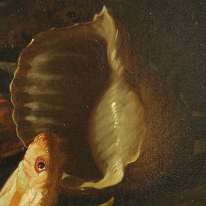 Natura morta con pesci, bacile, canestro e conchiglia