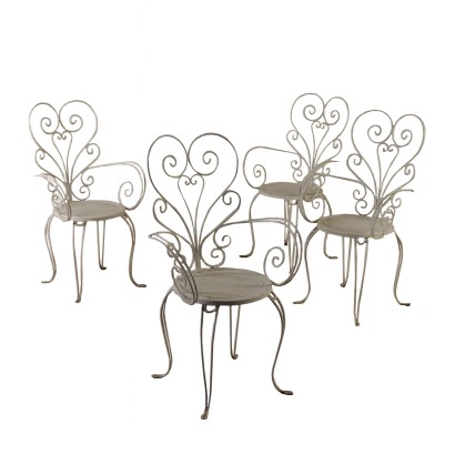 modernariato, modernariato di design, sedie, sedie modernariato, sedie di modernariato, sedie italiane, sedie vintage, sedie anni 50-60, sedie design anni 50-60, gruppo di quattro sedie, sedie in ferro battuto.