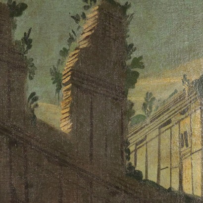 Coppia di Capricci Architettonici con rovine e figure-particolare