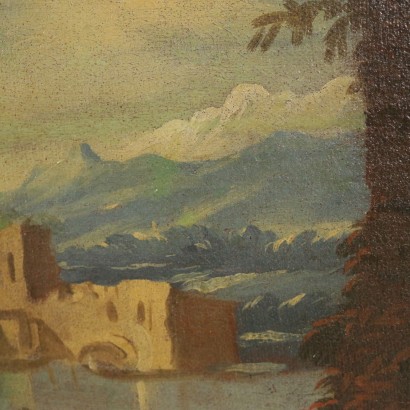 Coppia di Capricci Architettonici con rovine e figure-particolare