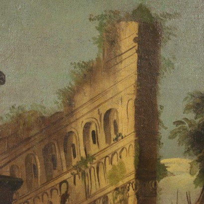 Coppia di Capricci Architettonici con rovine e figure-particolare
