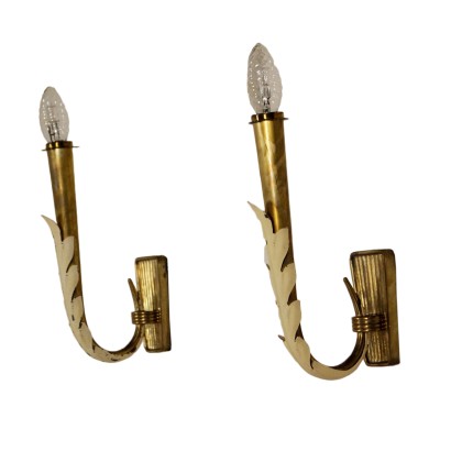 Paire de Appliques Aluminium laqué Laiton Vintage Italie Années 40-50
