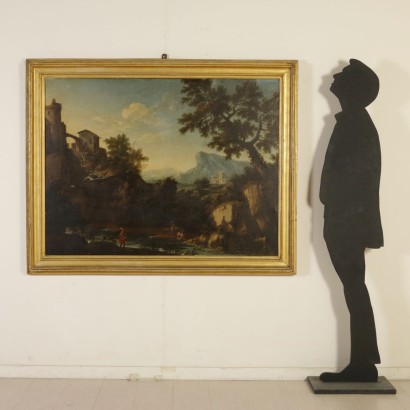 Paysage avec des personnages et des Bâtiments