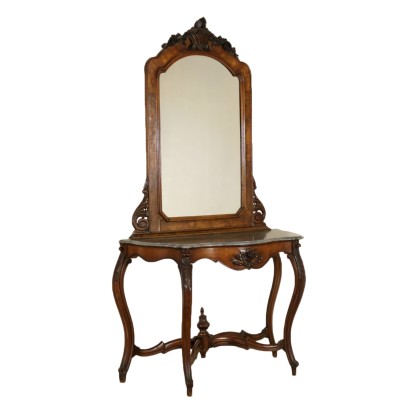 Console Table with Mirror Walnut Italy Second Half of 1800s