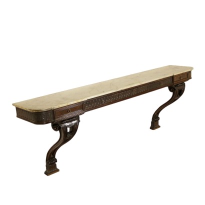 Console Table with Marble Walnut Italy Mid 1900s