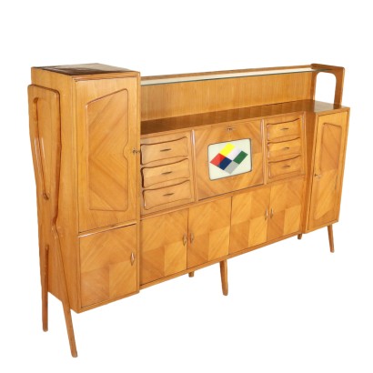 Cupboard Maple Veneer Brass Glass Vintage Italy 1950s