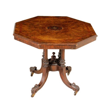 Table Octogonal Noyer Fabriqué en Italie Fin '800