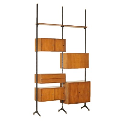 Bibliothèque Placage d'acajou Métal Laiton Italie Années 50-60
