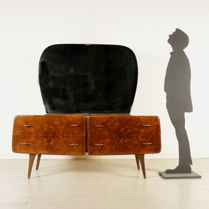 Chest of Drawers Walnut Veneer Brass Vintage Italy 1950s