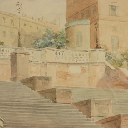 Watercolor by Clelia Bompiani Battaglia Children Playing 19th Century