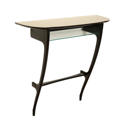 Console Table Formica Glass Wood Stained Ebony Vintage Italy 1950s