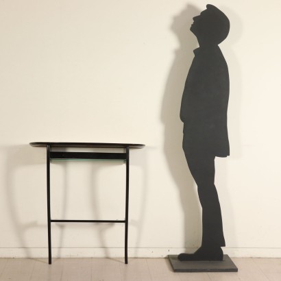 Console Table Formica Glass Wood Stained Ebony Vintage Italy 1950s