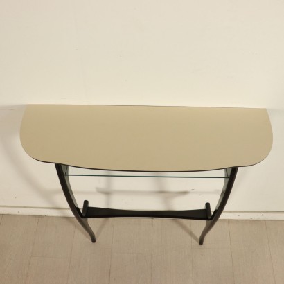 Console Table Formica Glass Wood Stained Ebony Vintage Italy 1950s
