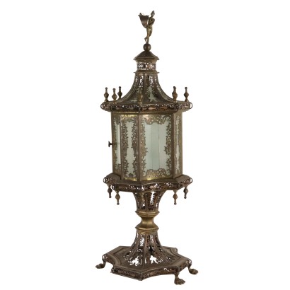 Table Lamp-Lantern Perforated and Chiseled Brass 1800-1900