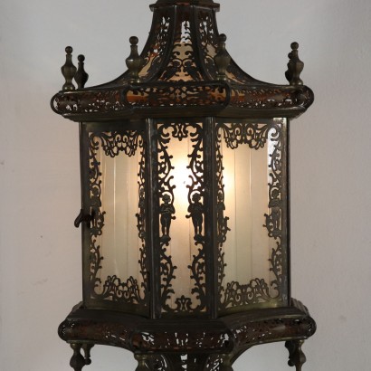 Table Lamp-Lantern Perforated and Chiseled Brass 1800-1900