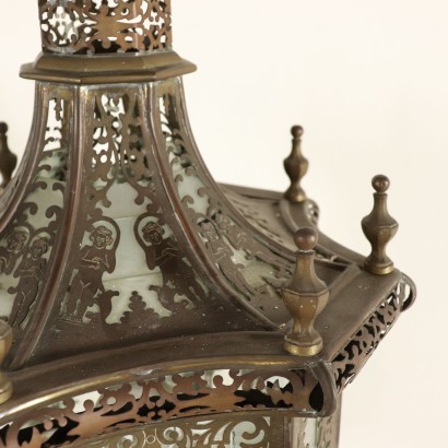 Table Lamp-Lantern Perforated and Chiseled Brass 1800-1900