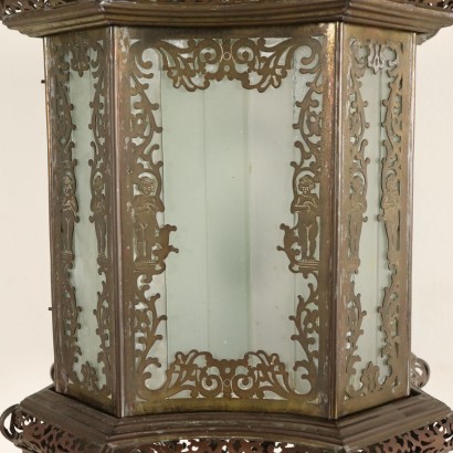 Table Lamp-Lantern Perforated and Chiseled Brass 1800-1900