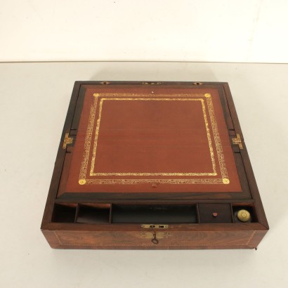 Antique Travel Writing Desk Mahogany Veneer Italy Late 1800s