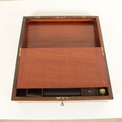 Antique Travel Writing Desk Mahogany Veneer Italy Late 1800s